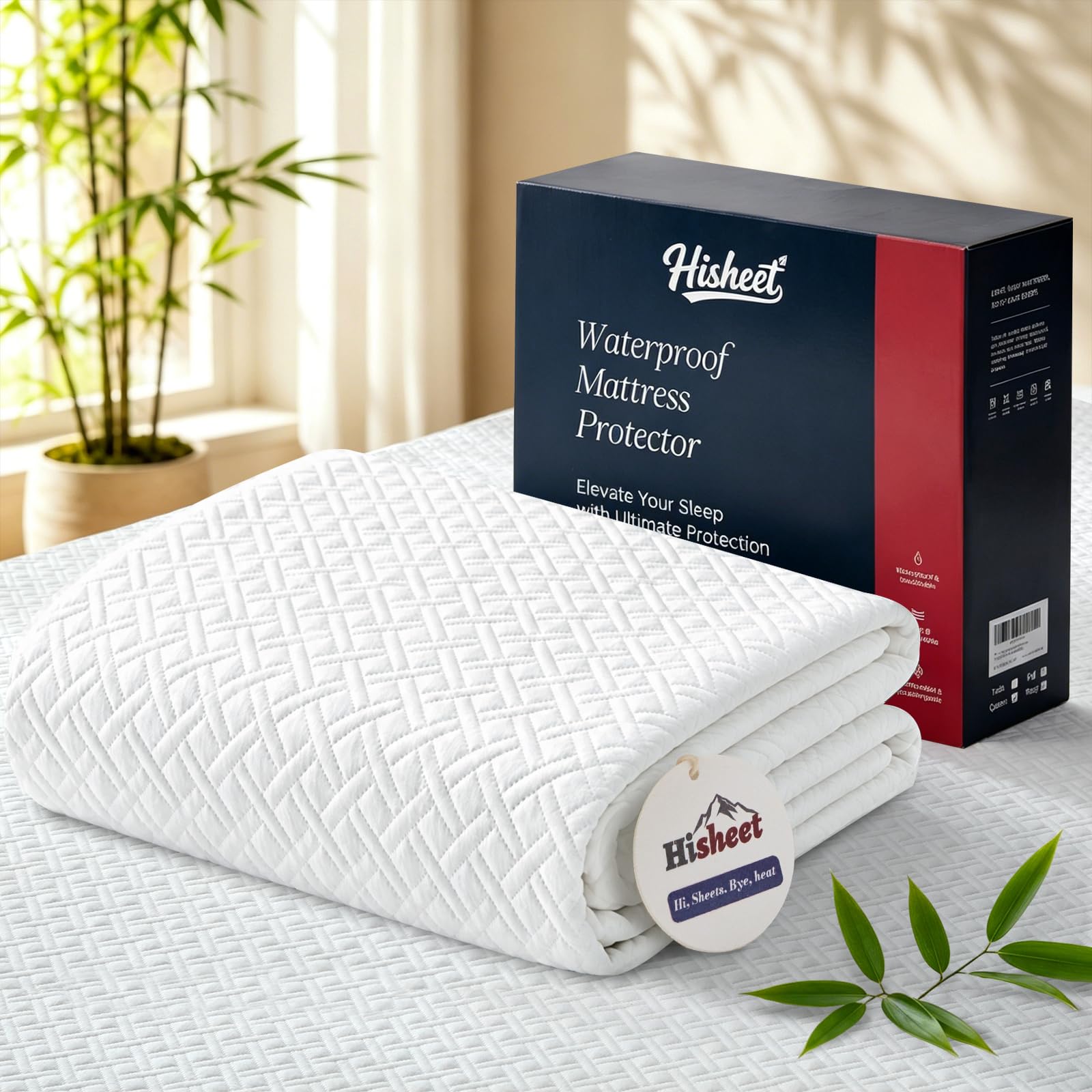Waterproof Bamboo Mattress Protector Queen Size, 320G Ultra-Thick Noiseless Cooling Mattress Cover Fits 6-22" Deep Pocket - ASTM Certified Breathable for Hot Sleepers, Heavy Duty Elastic