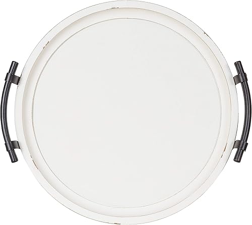 Miniatura 7 de Kate and Laurel Bruillet Farmhouse - Bandeja redonda de 15 pulgadas de diámetro, color blanco rústico, bandeja de madera para mesa auxiliar