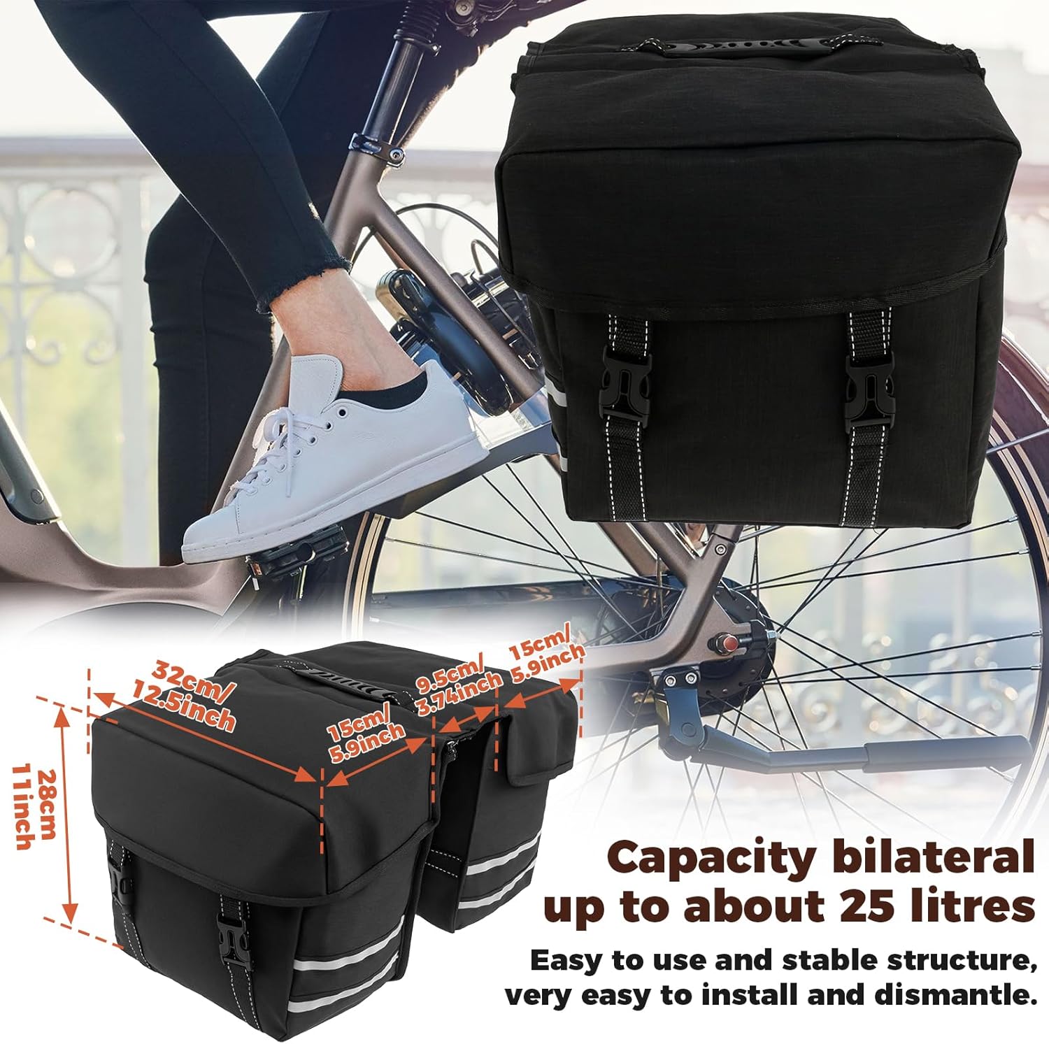 Bike Rack Bag, 25L Waterproof Bicycle Trunk Pannier Rear Seat Bag Cycling Bike Saddlebag, Multipurpose Strong Load Bearing Bike Rear Seat Bag for Mountain Bikes Motorcycles