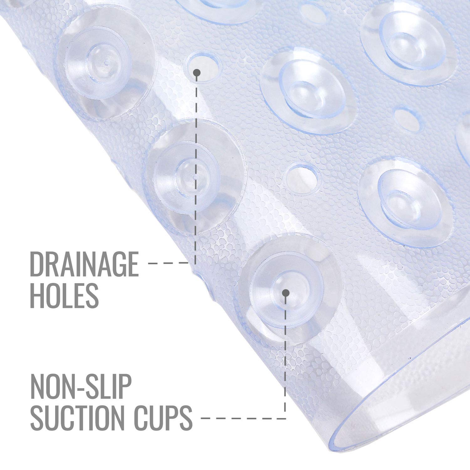 HealthSmart Antimicrobial Bath Mat with Non-Slip Suctions and Drain Holes, Extra Long, Clear, 102 x 38 cm (Rectangular) - Image 2