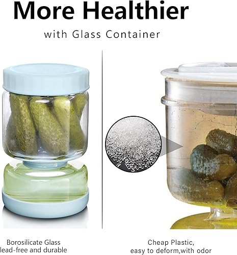 Miniatura 6 de Tarro de cristal para pepinillos con colador, contenedor de pepinillos de 34 onzas, tarro separador de jugo de pepinillos con forma de reloj de