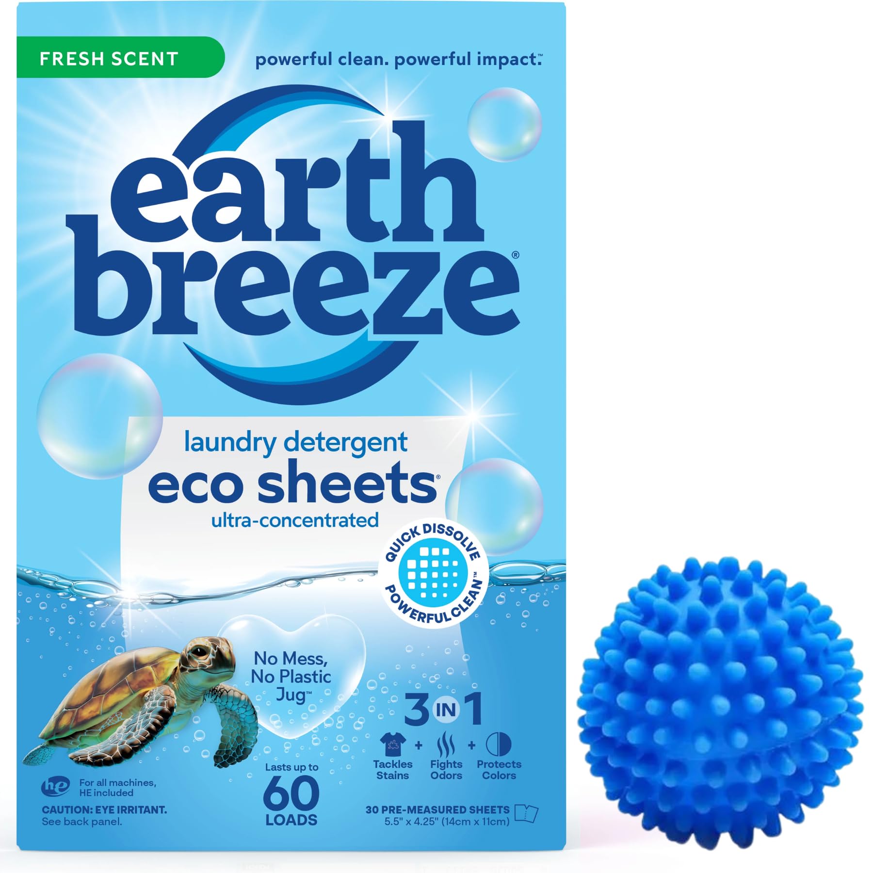 Earth Breeze Laundry Sheets Bundle: Includes Earth Breeze Laundry Sheets UK Fresh Scent (60 sheets) and Laundry Ball, Set by Tarrapu