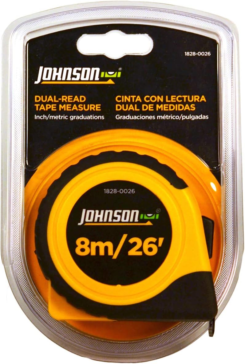 Johnson Level & Tool 1828-0026 Metric/Inch Power Tape, 8m/26', Black/Yellow, 1 Tape