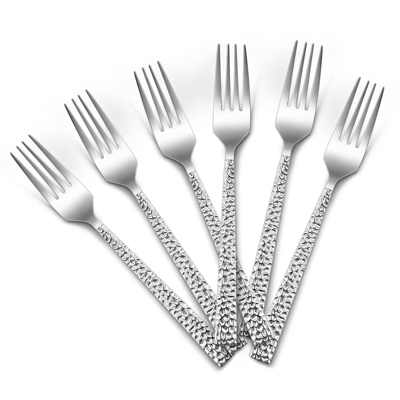 HaWare Forks, Stainless Steel Dinner Forks Pack of 6, Large Table Silver Forks with Square Hammered Handle, Elegant Metal Forks for Home, Kitchen, Restaurant, Mirror Polished& Dishwasher Safe-20cm