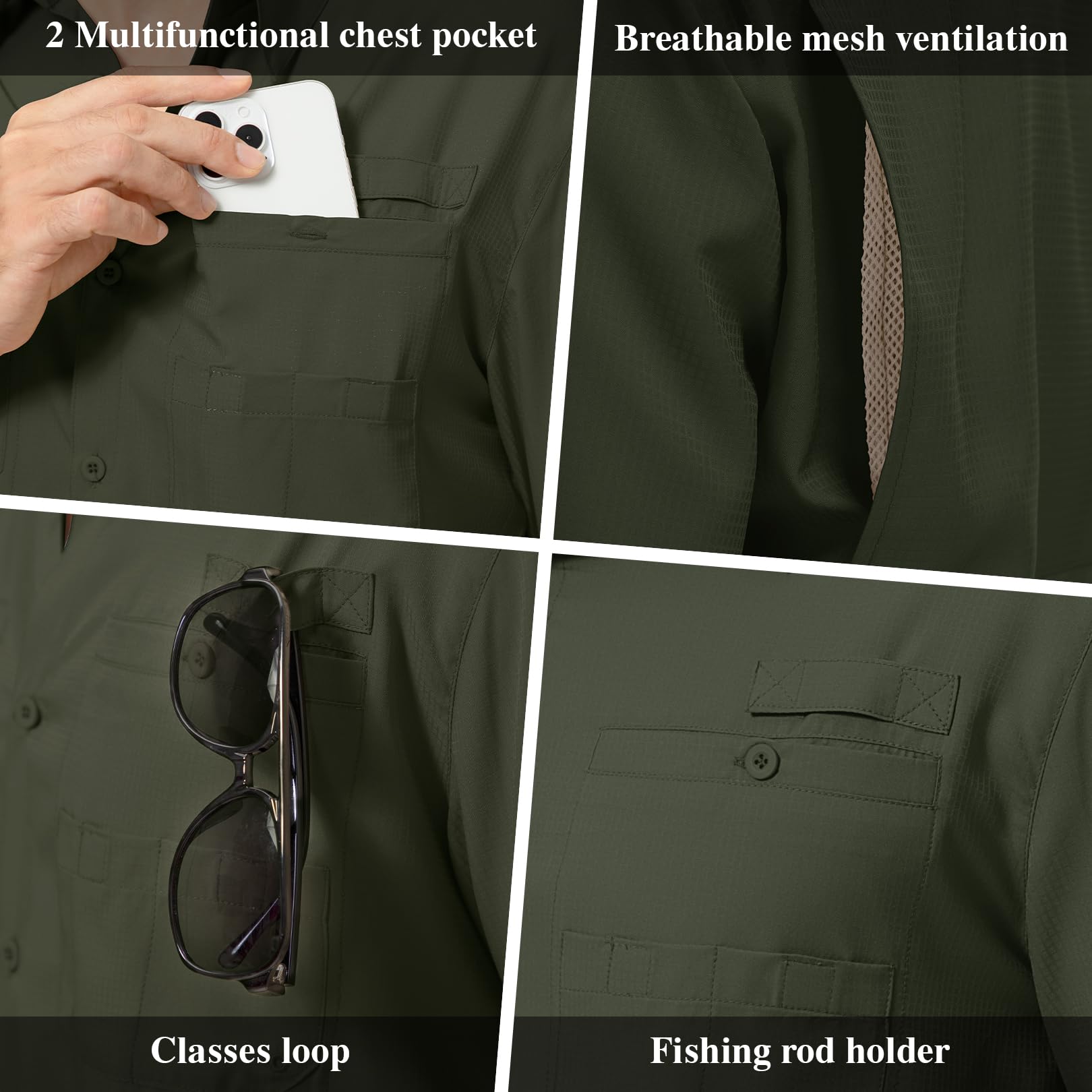 Camisa de safari para hombre, manga larga, protección solar UPF 50+, camisas de pesca, puños convertibles, camisas de senderismo para hombre