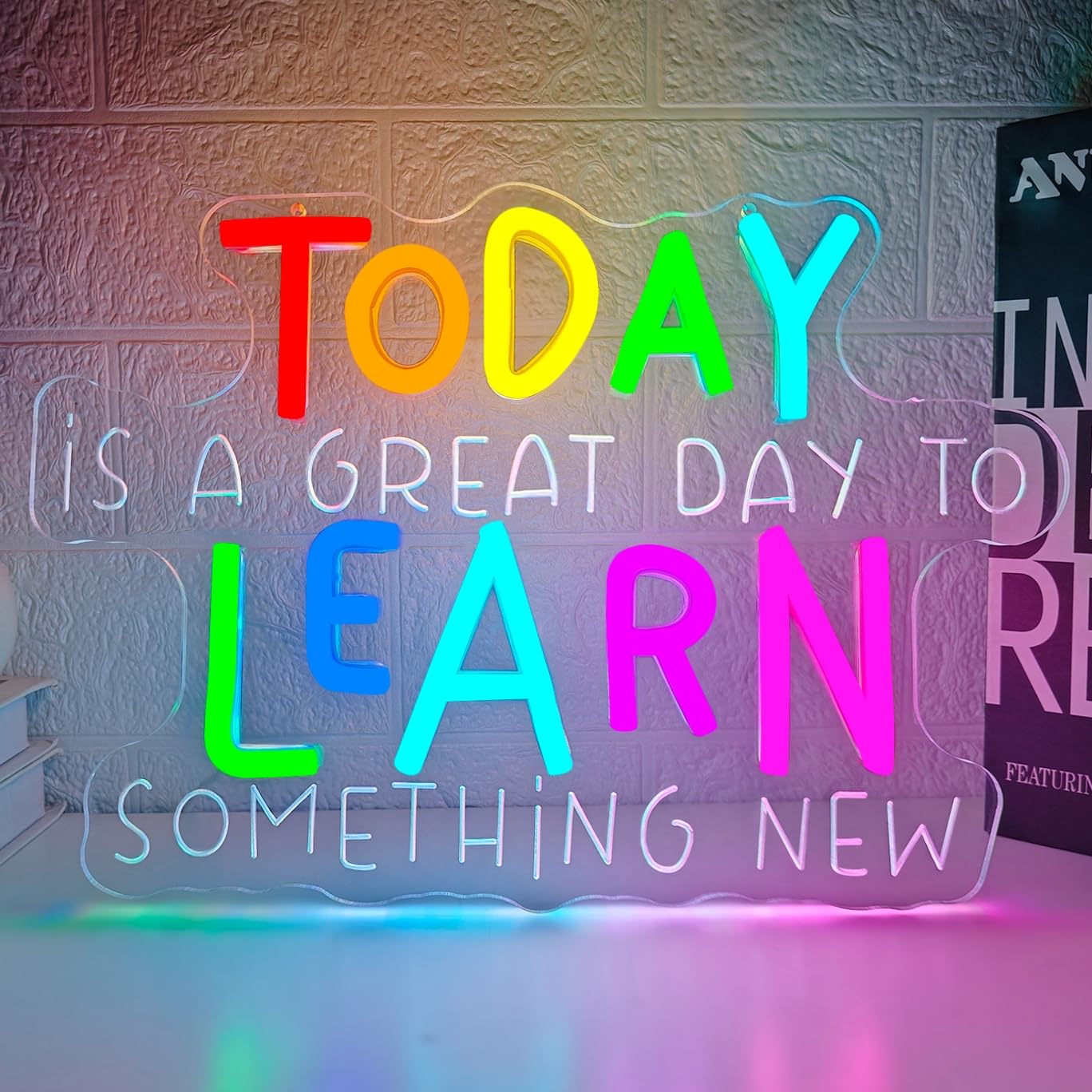 Neonschild mit Aufschrift "Today Is A Great Day to Learn Something New", Wanddekoration, dimmbar, Klassenzimmer, LED-Schild, Schulanfang, Dekoration, Schulanfang, Neon-Leuchtschild für Klassenzimmer