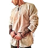 Men's Fashion Cotton Linen Shirt Long Sleeve Solid Color Ethnic Beach Yoga Top