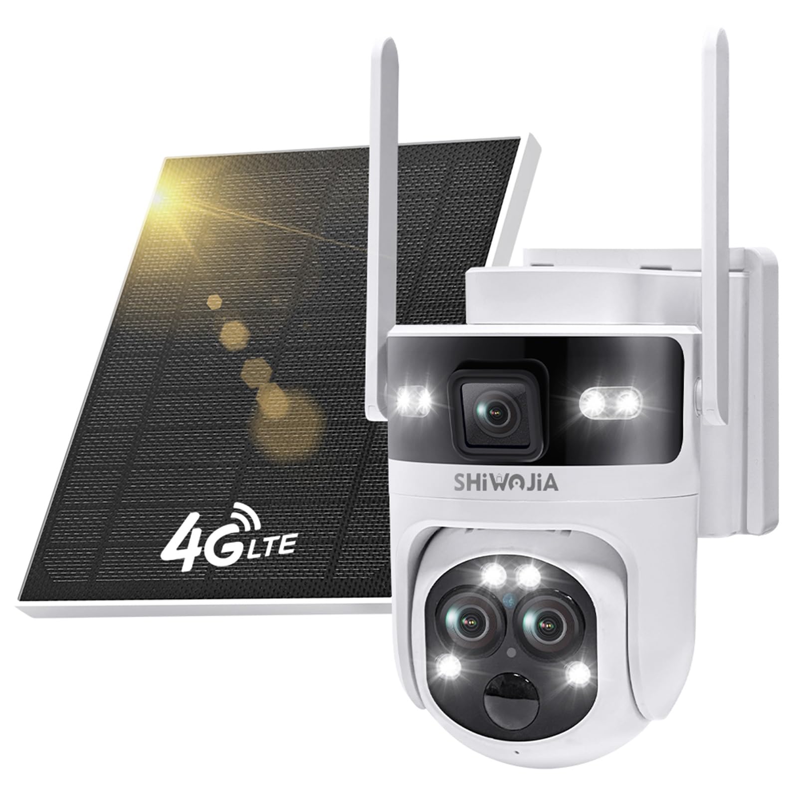 SHIWOJIA Telecamera con SIM Esterno Solar, 2K 4MP 360° PTZ 2K 4MP Telecamera di Sorveglianza con Doppio Obiettivo e Doppio Schermo,15X Zoom, Night Visione, Audio a 2 vie, Rilevamento del Movimento