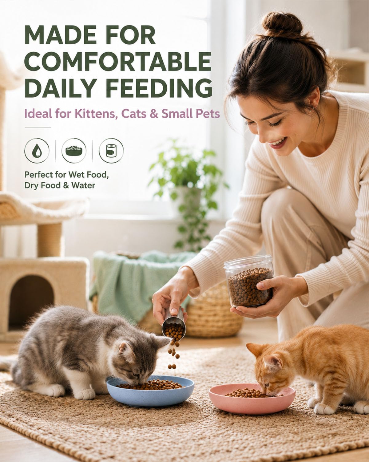Ciotole per gatti, 24 ciotole per gatti da 14 cm, ciotole per gatti e gatti a gambe corte, in plastica, ciotole per cibo per gatti, ciotole per gatti poco profonde, ciotole per gattini e gatti a gambe