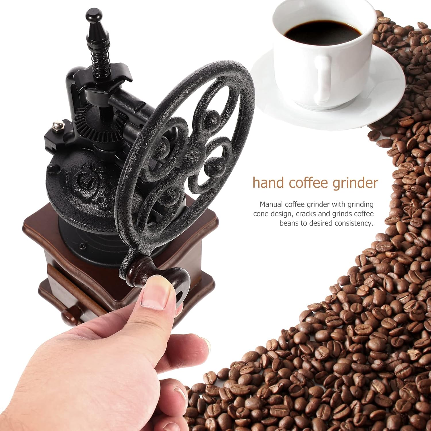 1pc Hand Coffee Grinder Portable Manual Mill for Coffee Beans Multi-functional Vintage Design Great for Travel Office and Camping