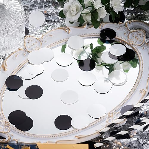 Miniatura 10 de WEVEN Confeti de mesa rojo y negro plateado para decoración de fiesta, confeti circular metálico, 1.2 pulgadas, 300 unidades