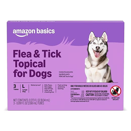 Amazon Basics Flea and Tick Topical Treatment for Large Dogs (45-88 pounds), 3 Count (Previously Solimo)
