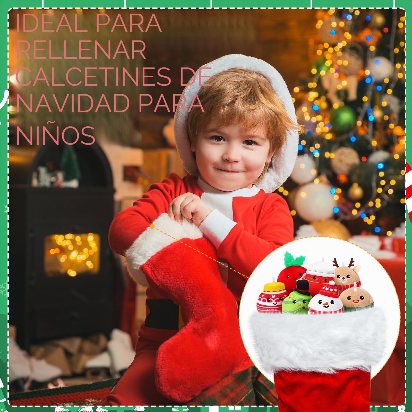 Aoriher 12 Adornos Navideños de Peluche 8 cm Juguete de Muñeco de Felpa de Papá Noel Alce Muñeco de Nieve Hombre de Jengibre Árbol de Navidad Bola de Nieve Copo de Nieve Caja de Regalo Calcetín Dulce