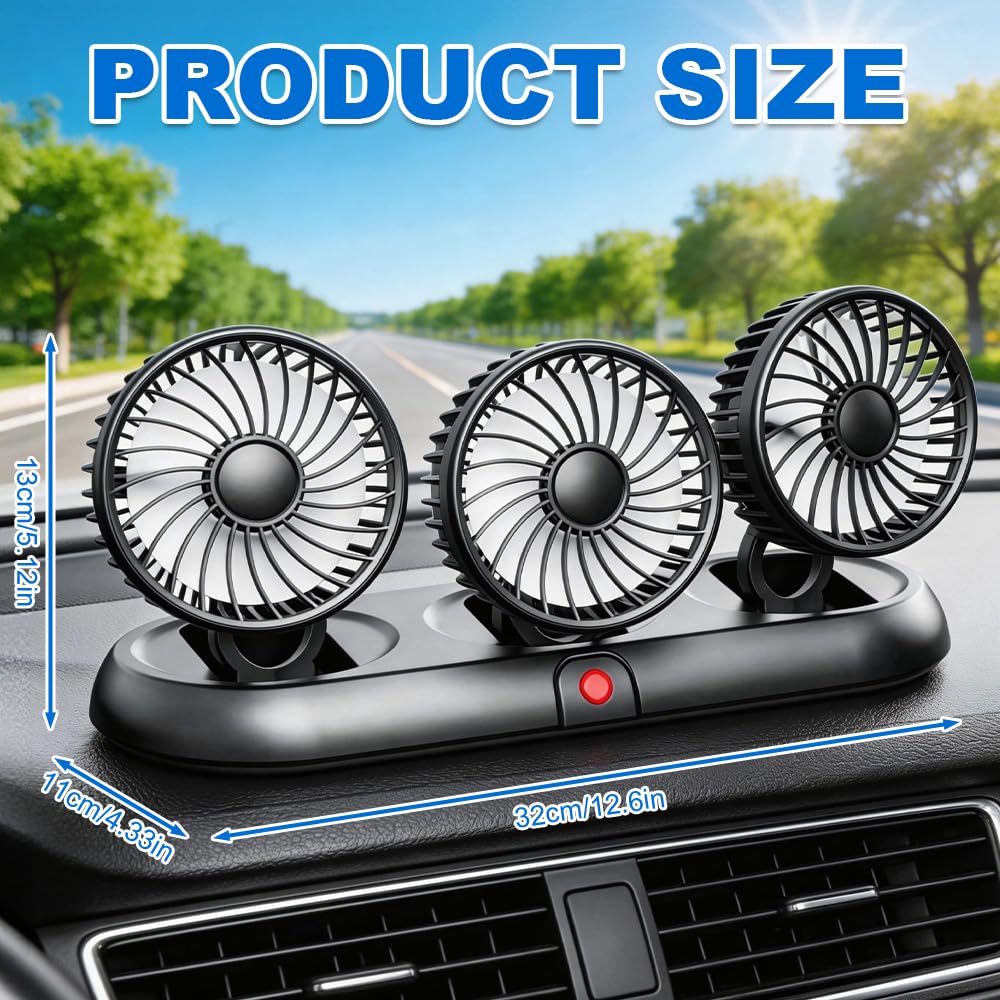 Auto Ventilator USB 5V, Afenau 3-Poliger Ventilator Auto mit 3 Speed, 360 Grad Drehbar, Tragbar Autoventilator, Starker Wind Ventilator für Auto SUV LKW (USB 3-Poliger, Weiß)