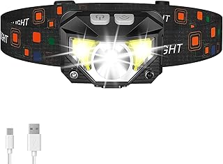 Headlamp Flashlight, 800 Lumen Ultra-Light Bright LED Rechargeable Headlight with White Red Light,Waterproof Motion Sensor Head Lamp,8 Modes for Outdoor Camping Running Cycling Fishing (1PCS Black)