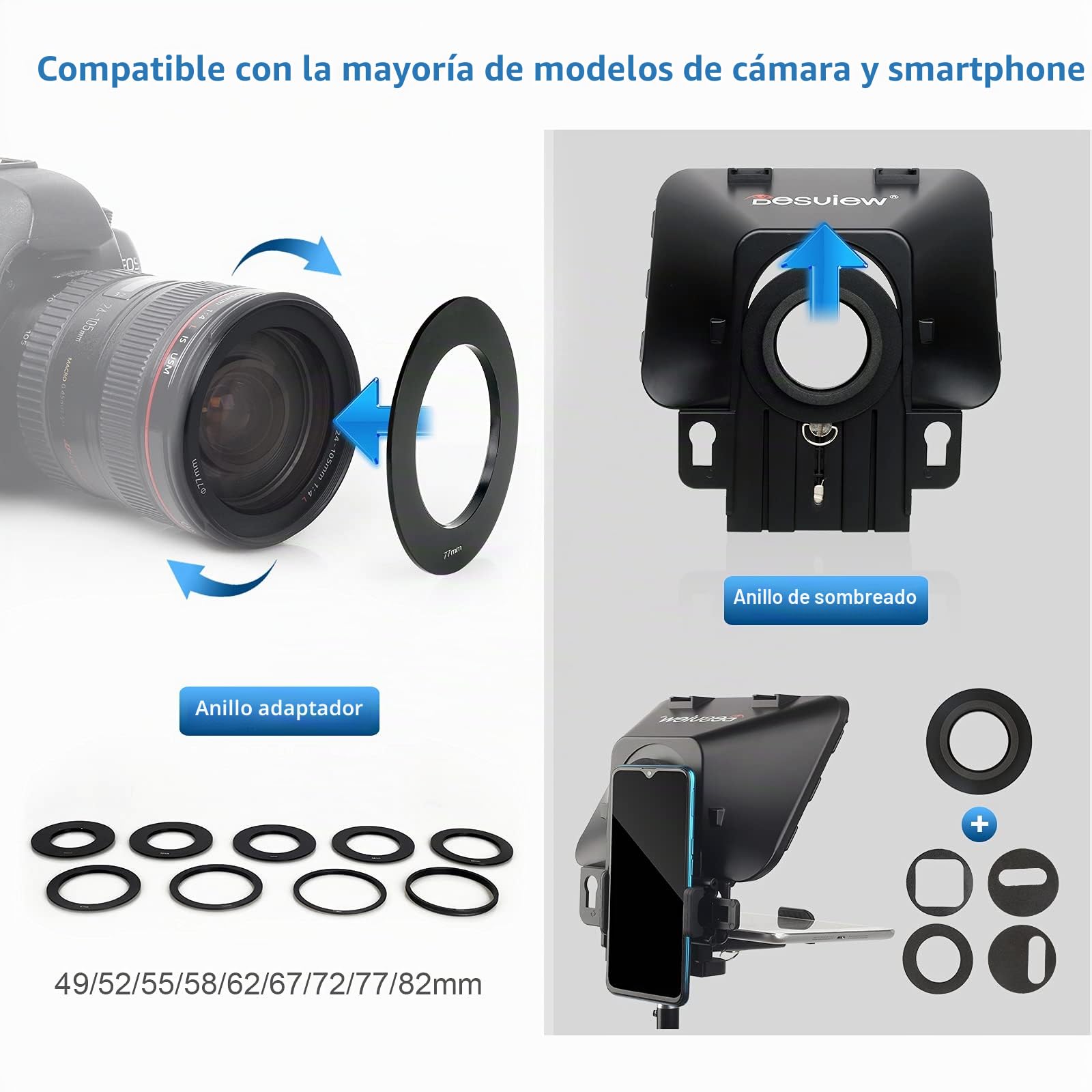 Desview T3 - Telepromptor para iPad/tabletas de hasta 11" con mando a distancia, cristal óptico HD para cámara DSLR/smartphone, grabación de vídeo, aplicación iOS/Android para E-Learning, Streaming y