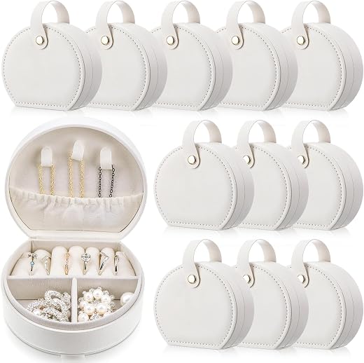 Weysat 12 Pack Mini Travel Jewelry Case Leather Bridesmaid Jewelry Gift Box, Half Moon Design, Detachable Handle, Small Ea...