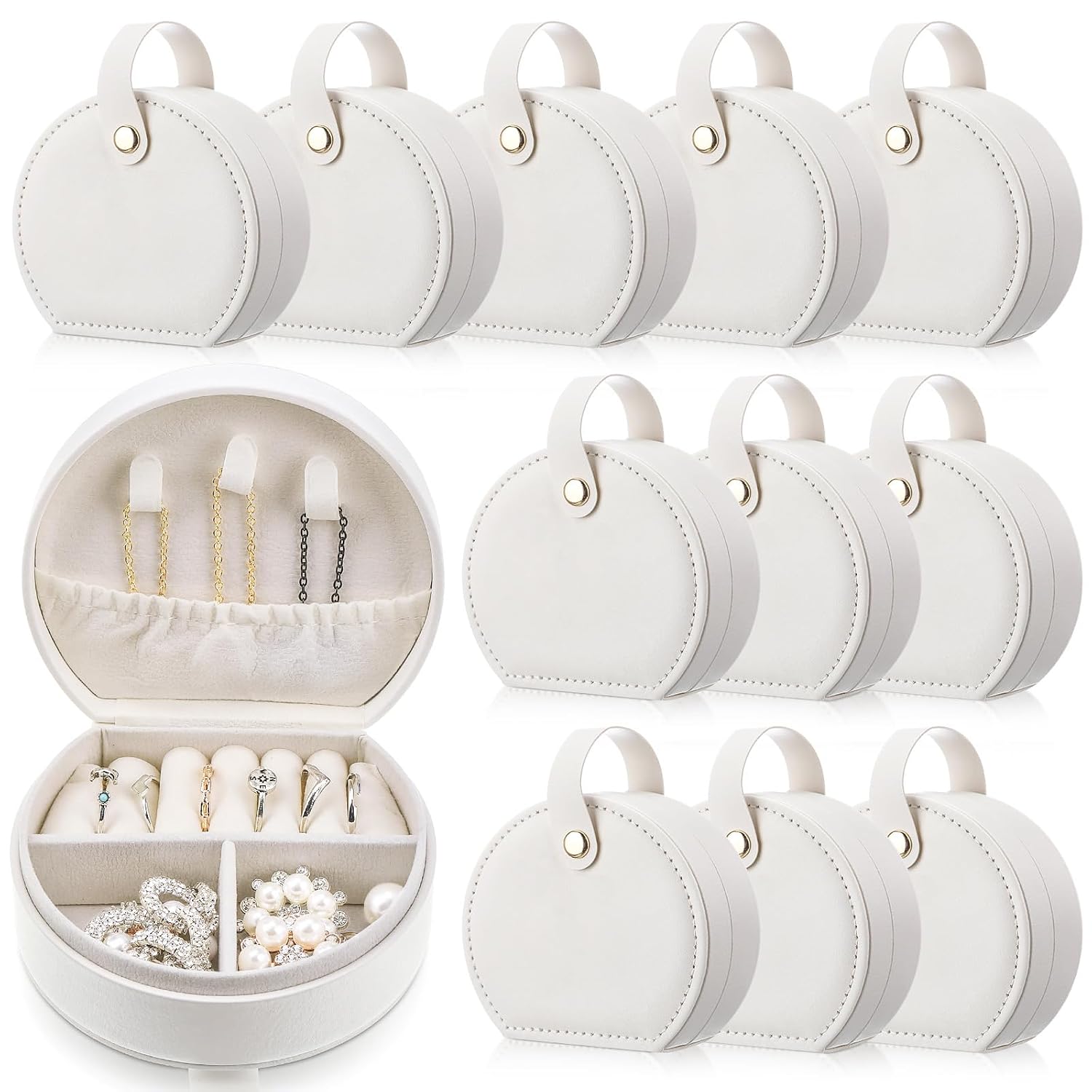 Weysat 12 Pack Mini Travel Jewelry Case Leather Bridesmaid Jewelry Gift Box, Half Moon Design, Detachable Handle, Small Ea...