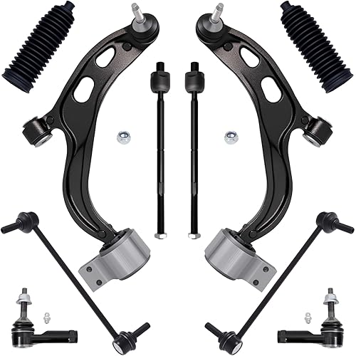 AUQDD 10Pc Front Suspension Kit (AWD w/Naturally Aspirated) Fit For 10-12 Fo-rd Taurus Flex/Li-ncoln MKT, 2 Lower Control Arm 2 Sway Bar Link 4 Inner Outer Tie Rod End (# CMS401119 EV800221 ES800222)
