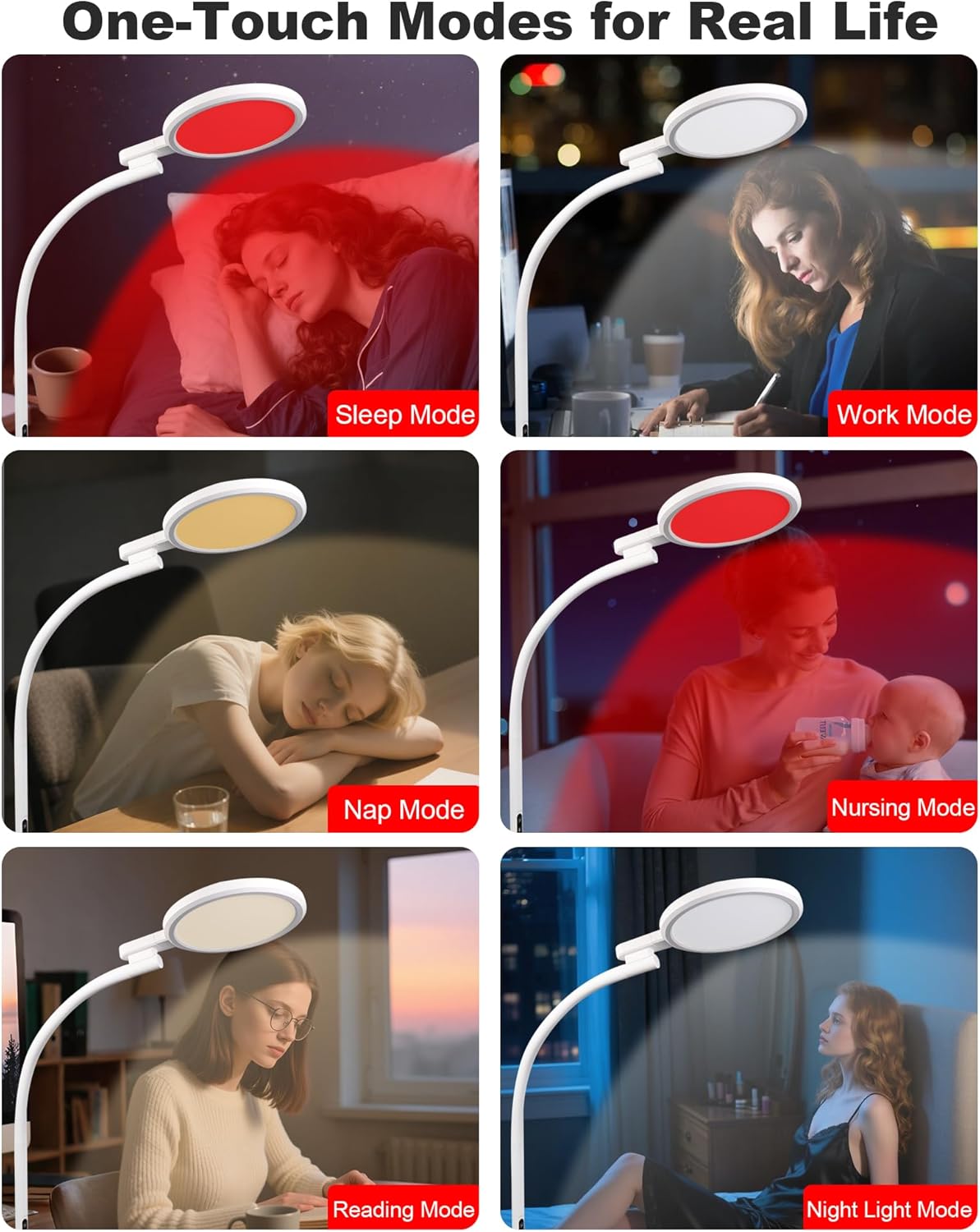 Aoife 670nm Red Light Floor Lamp for Sleep, Adjustable Red Night Light Therapy Bedside Lamp with Remote, Touch Control, 6 Scene Modes & 10 Brightness Levels, Remote Control Needs Pairing