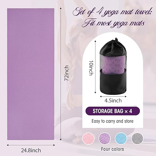 Miniatura 3 de Breling Juego de 4 toallas de yoga de 72 x 24 pulgadas con punto de agarre de microfibra antideslizante toalla de yoga caliente absorbente de