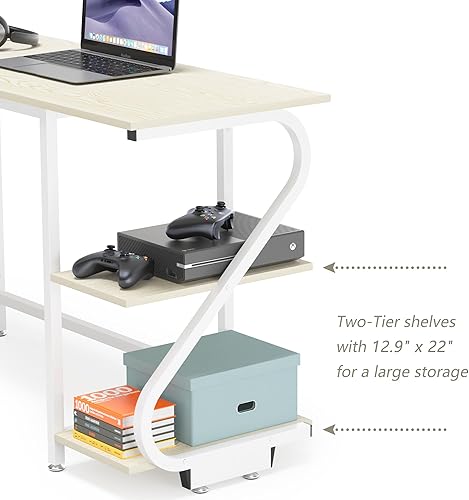 Miniatura 5 de Weehom Escritorio reversible en forma de L con estantes, escritorio de esquina grande para computadora, escritorio de juegos para oficina en casa,