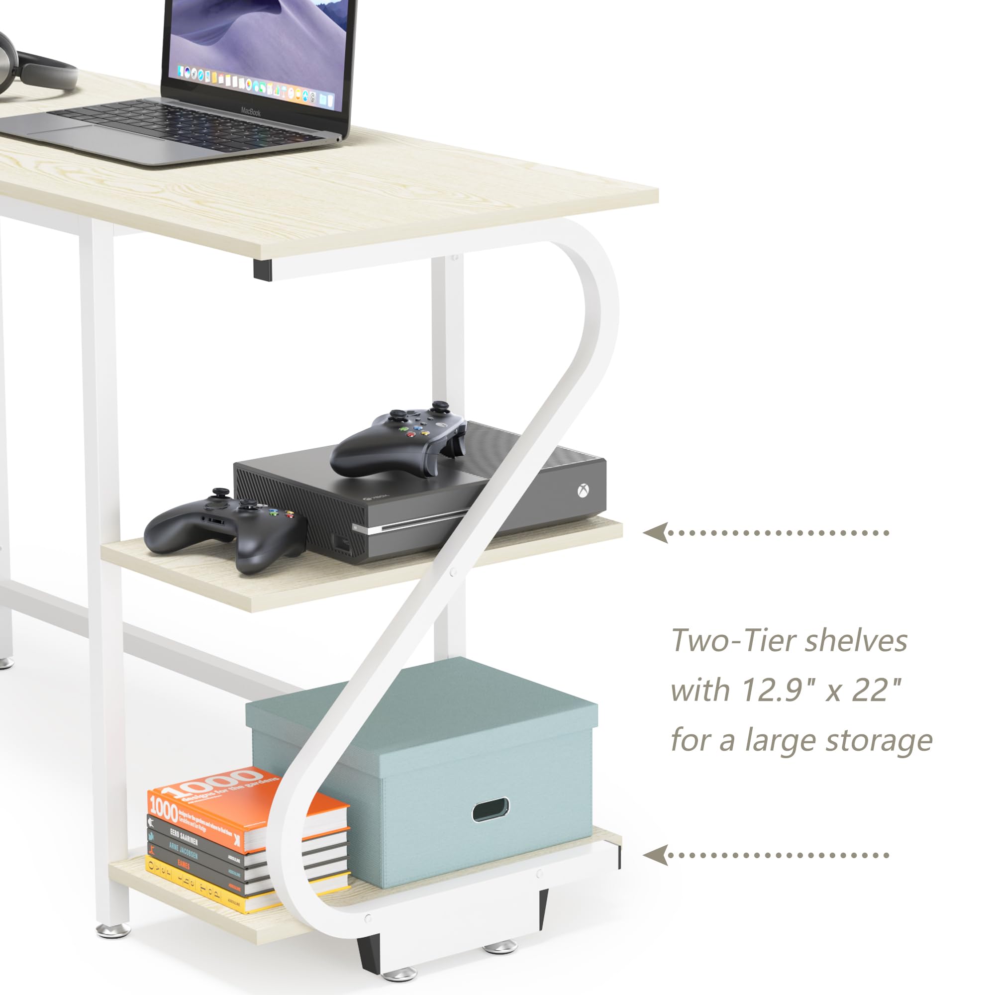 Weehom - Computadora Reversible Con Forma De L Con Almacenamiento En El Hogar, Juegos De Oficina, Mesa De Esquina Para Espacio Pequeño, Color Blanco Y Dorado