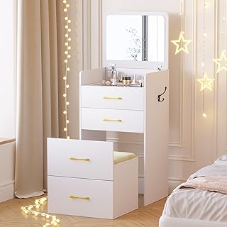 Gurexl 3 in 1 Vanity Desk with Flip Top Mirror for Bedroom,Small Compact...