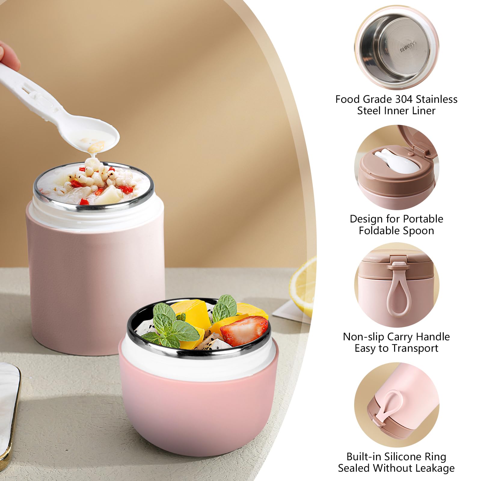 Tazza Termica Per Yogurt E Cereali Con Cucchiaio - Doppio Strato Acciaio Inox - Foto 3