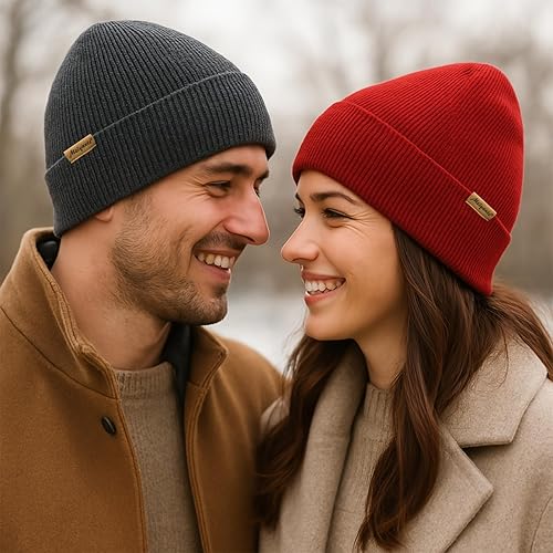 Miniatura 5 de gorras de punto para hombre y mujer - Gorras térmicas con puño para hombre y mujer, gorras de punto acolchadas, regalo para él y para ella