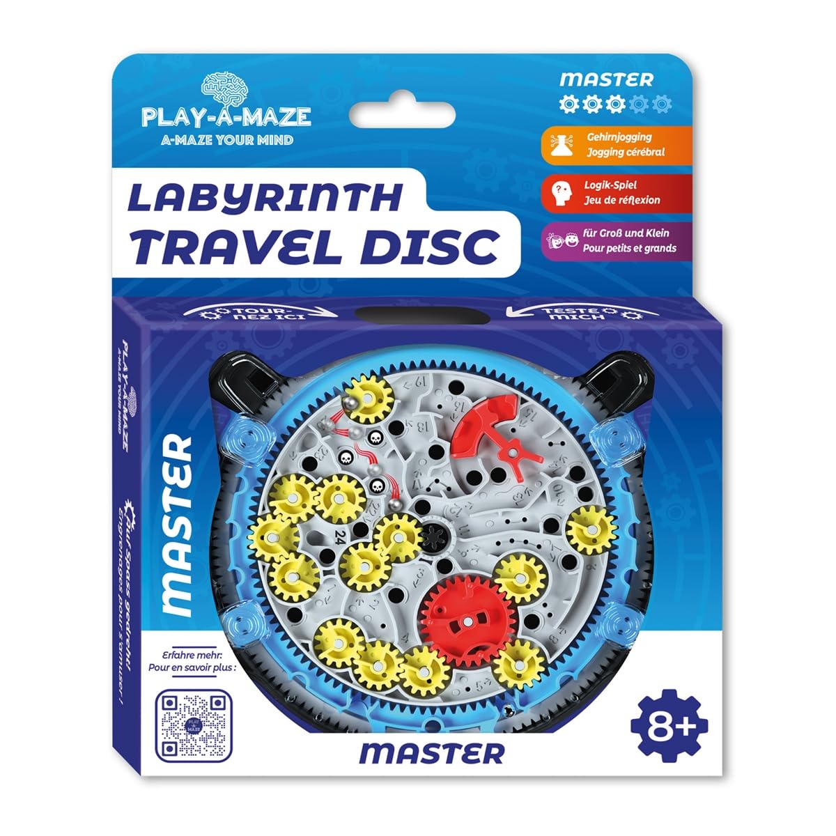 Play-a-Maze3115278 Ball Maze Puzzle Game, Travel Disc Master, 3D Patience Game with Gears for Advanced Players, Travel Game for Adults and Children from 8 Years