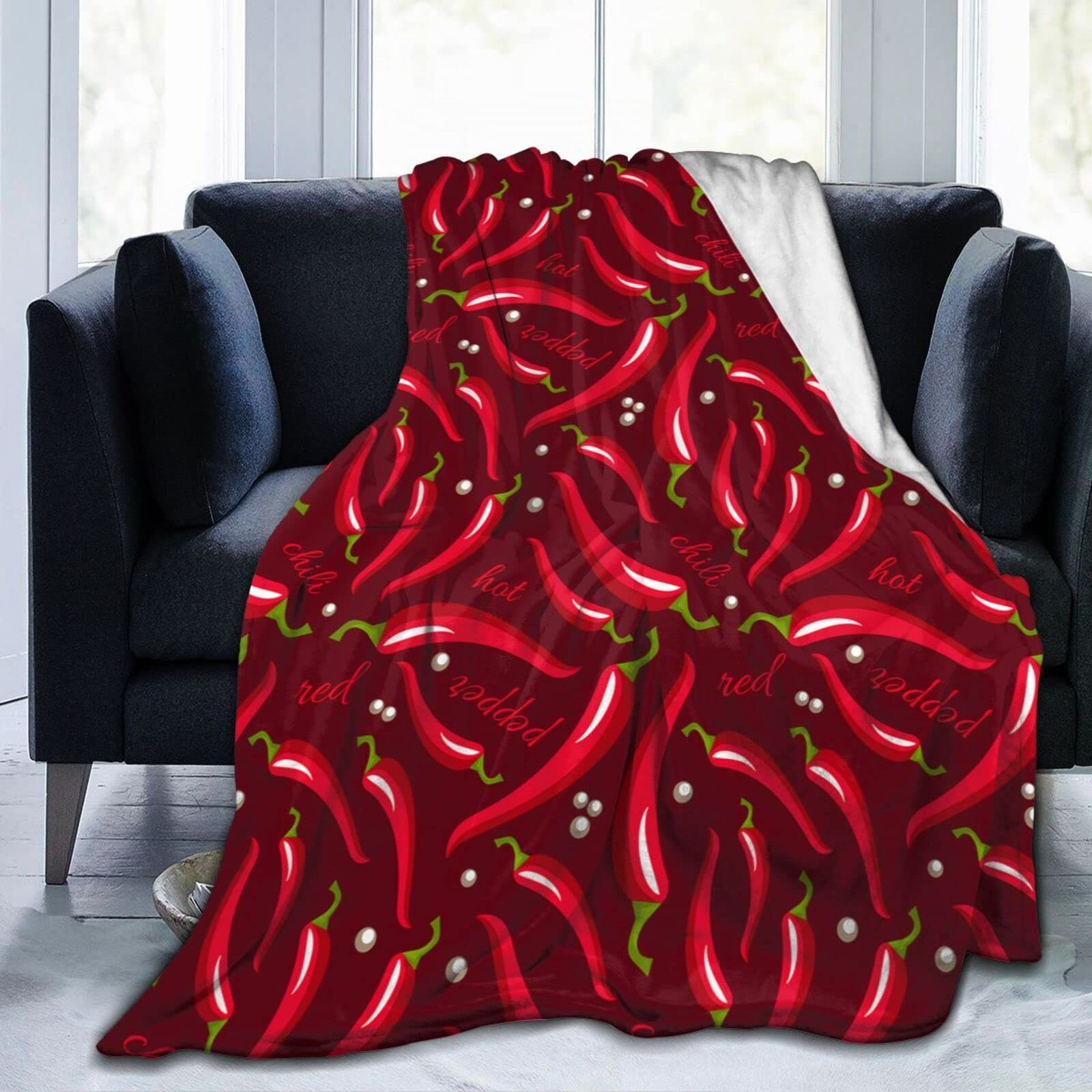 Lsjuee Red Chilli Throw Blanket Soft Cozy Lightweight Blankets Funny Mexican Holiday Cinco De Mayo Flannel Blanket for Sofa Couch Bed Office 60"X50"