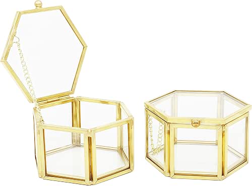 JIARI Glass Jewelry Box Small Gold Hexagonal Decorative Box Ring