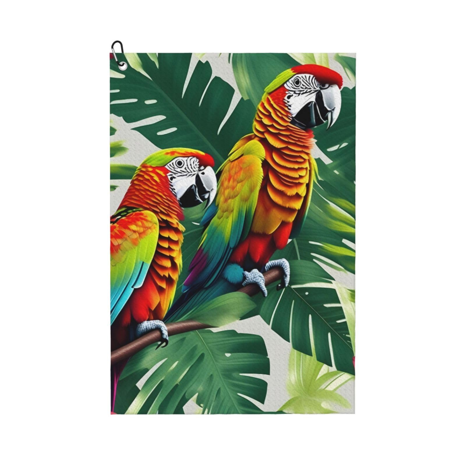aacxzff Quick-Drying Microfiber Tropical Flower Leaf Parrot Print Golf Towel with Integrated Carabiner Clip for Unisex 16x24in