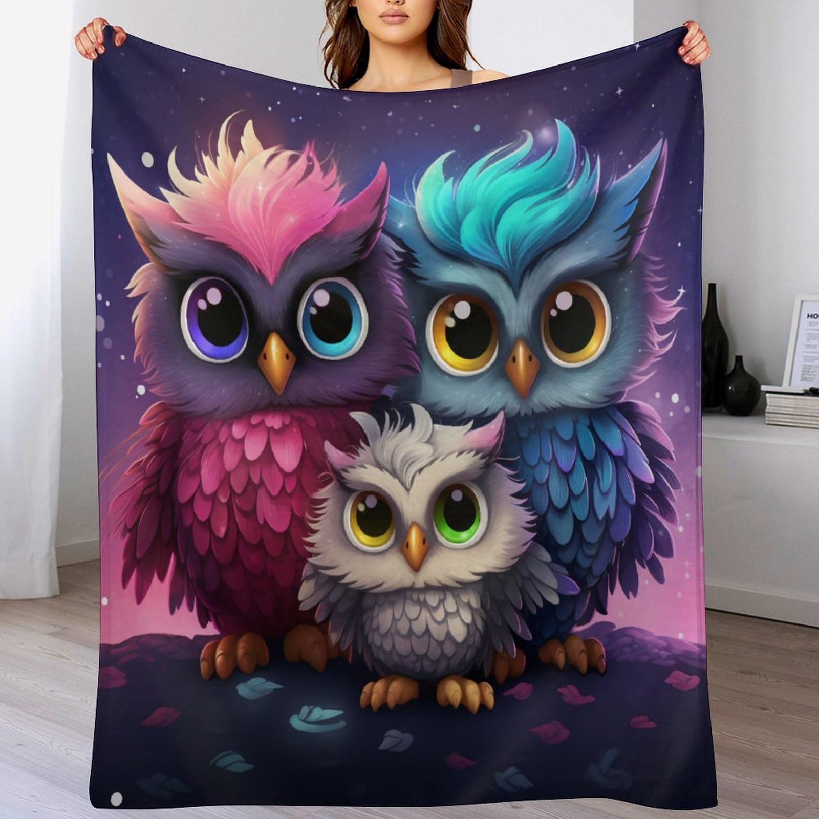 Manta de franela de búho de 130 x 180 cm para cama y sofá