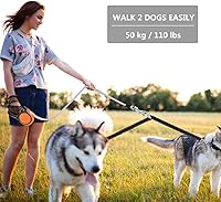 Vista 5 de Correa retráctil doble para perros grandes (hasta 110 libras cada uno), correa extensible de doble cabeza de 16 pies para mascotas con bolsas