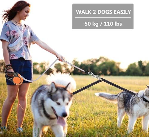 Miniatura 6 de Correa retráctil doble para perros de raza pequeña (hasta 110 libras cada una)  Correa extensible de doble cabeza de 16 pies para mascotas con