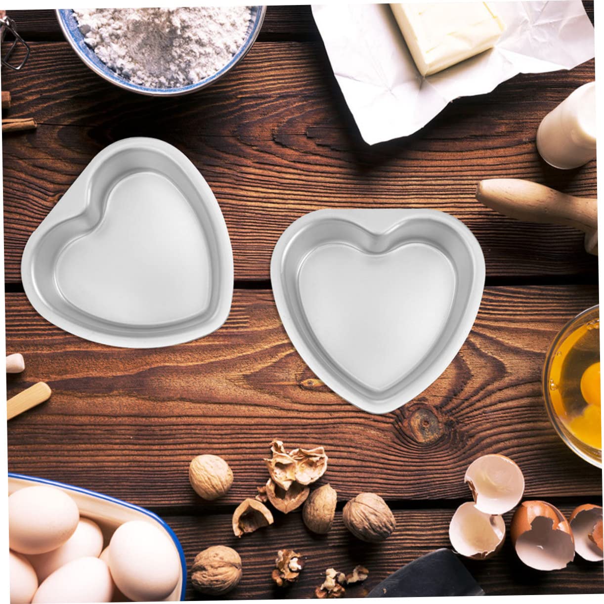 Moule à Gâteau Fond Amovible Cœur en Alliage D'aluminium, 2 Pièces