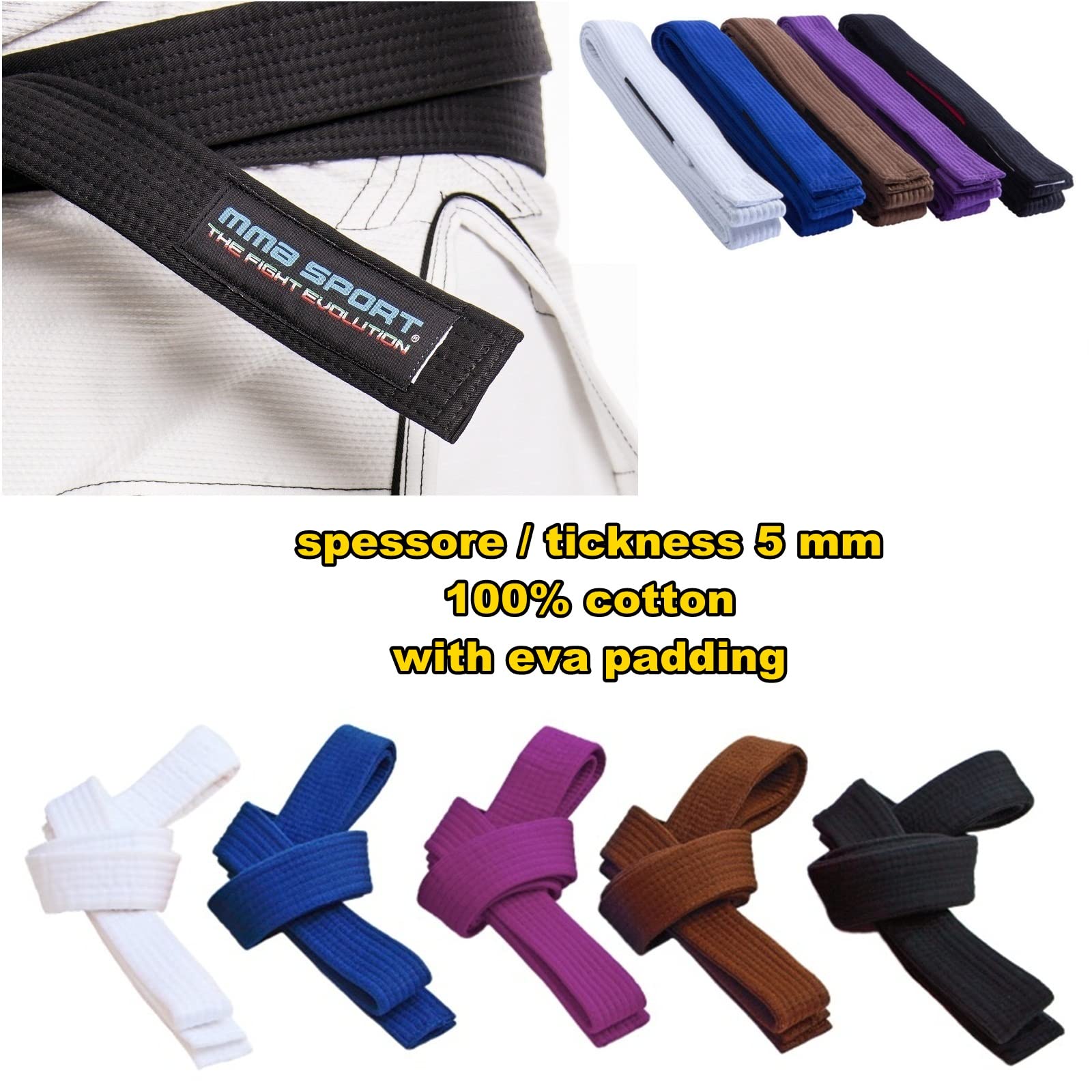 MMASPORT The Fight Evolution Pas BJJ Belt Jiu Jitsu Kimono - gi 100% bawełna grubość 5 mm Wyściełany Eva