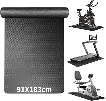 Treadmill Mat 6mm Thick Heavy Duty Non-Slip Exercise Bike Mat Compatible with Peloton Bike, Rowing Machine & Home Gym Equipment, Floor Protector for Hardwood & Carpet