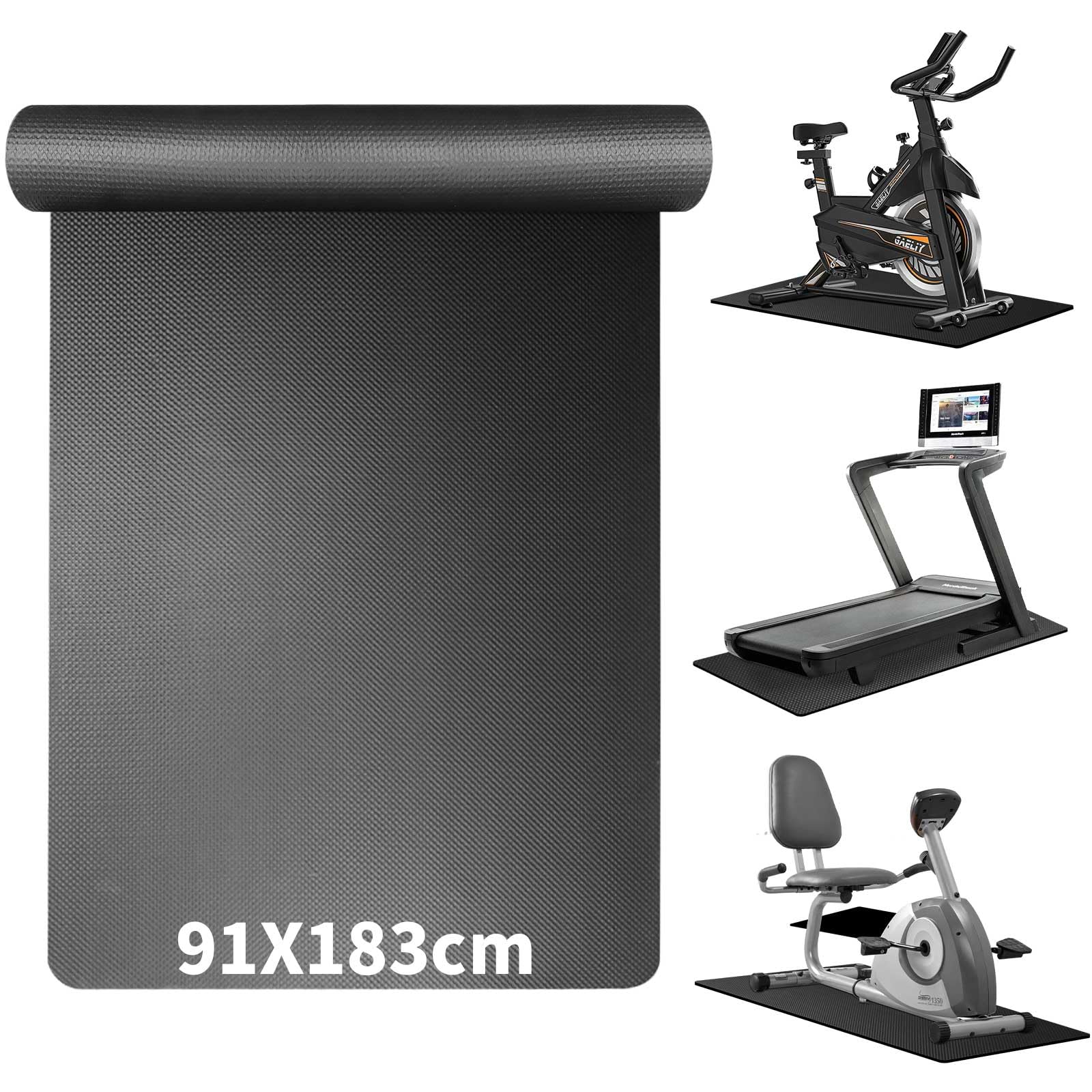 Treadmill Mat 6mm 183x91cm Heavy Duty Non-Slip Exercise Bike Mat Compatible with Peloton Bike, Rowing Machine & Home Gym Equipment, Floor Protector for Hardwood & Carpet