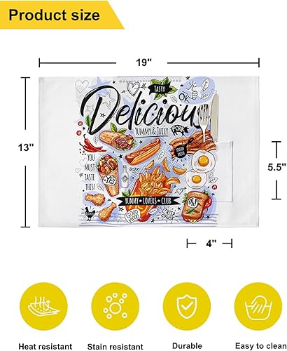Miniatura 6 de Cartoon Food Table Placemats for Dining Table Set of 4,Cotton Linen Cloth Kitchen Place Mats with Pocket,Washable Burlap SquareRectangleRoundOblong