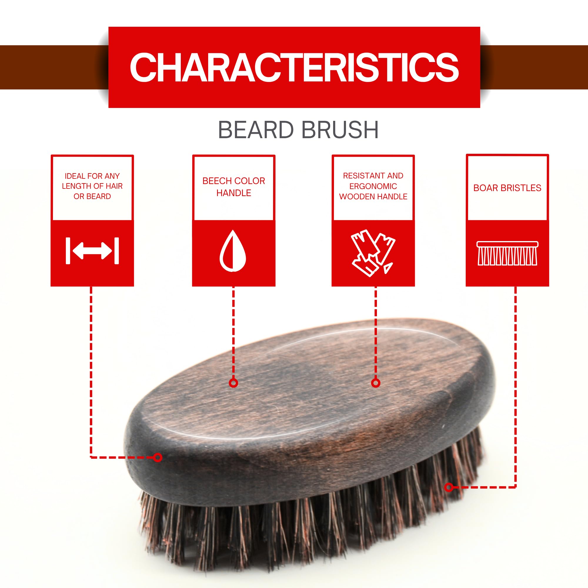 DOJA Barcelona Spazzola per barba da uomo, setole di cinghiale, legno di faggio, materiale durevole, uso versatile, facile da pulire e baffi curati, design pulito per finitura impercabile