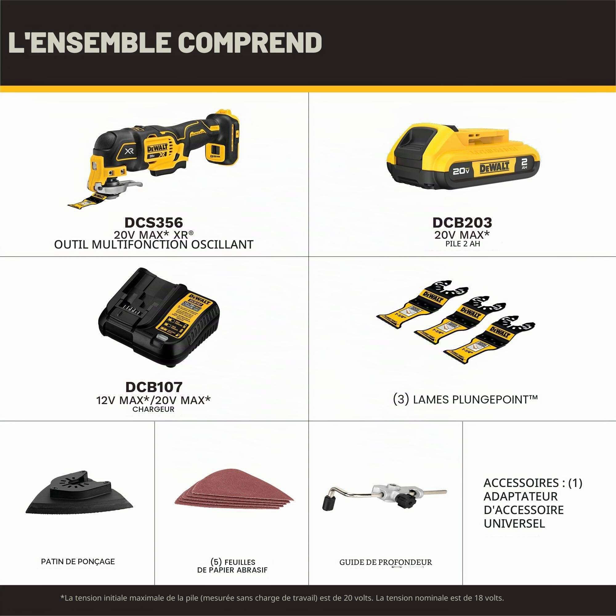 DEWALT Kit d'outils multifonctions oscillants XR 20 V MAX à vitesse variable (DCS356D1)