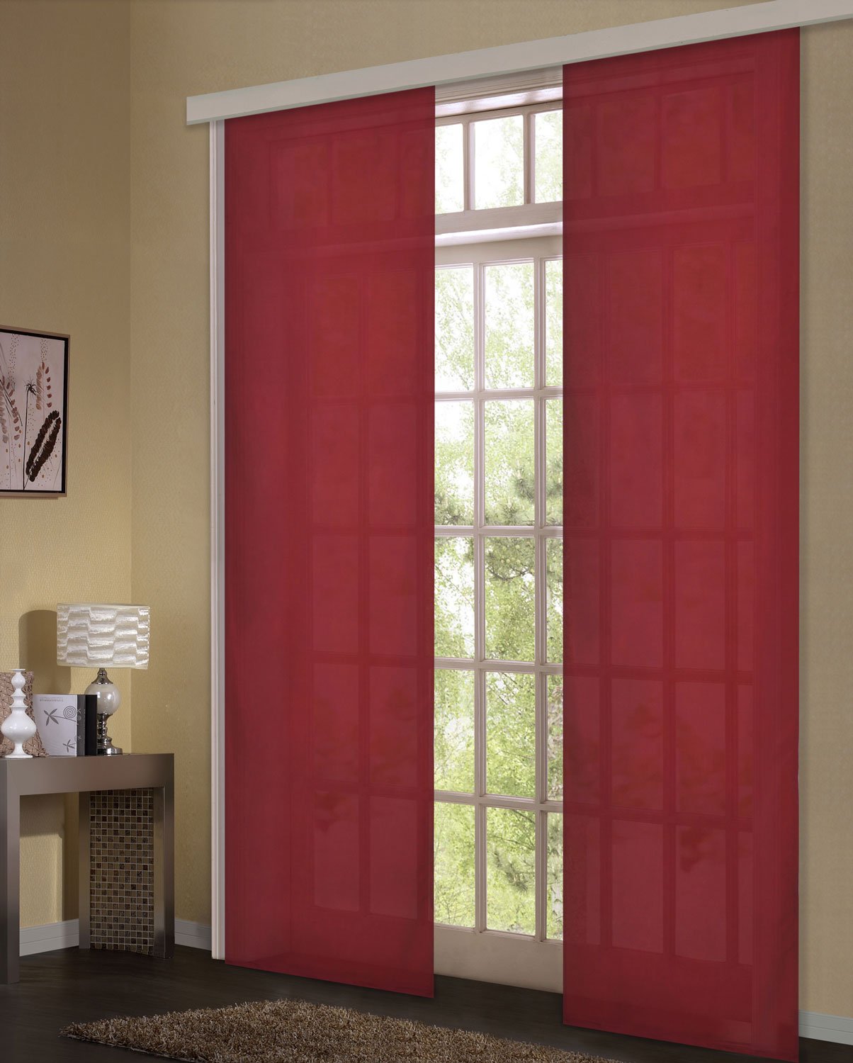 Panneau Japonais (245 x 60) - Rideau en Microfibre - Opaque et Mat - Bordeaux