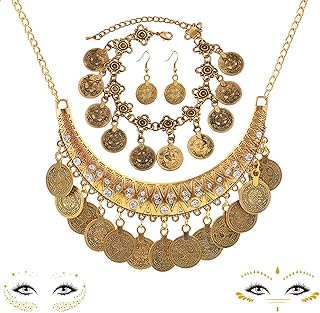 Ensemble de 4 pièces de bijoux de diseuse de bonne aventure, accessoires de costume indien, gitan, bijoux en or vintage pour pirates, déguisement de danse du ventre, style bohème