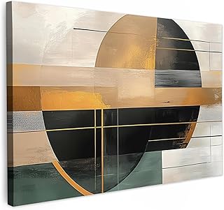 MuchoWow© Bilder Groß 120x80 cm XXL Wohnzimmer Deko Modern Wandbild Kunstdruck auf Leinwand Bild Schlafzimmer über Bett Room Decor Geschenke Abstrakt - Gold - Bronze - Grün - Formen - Modern