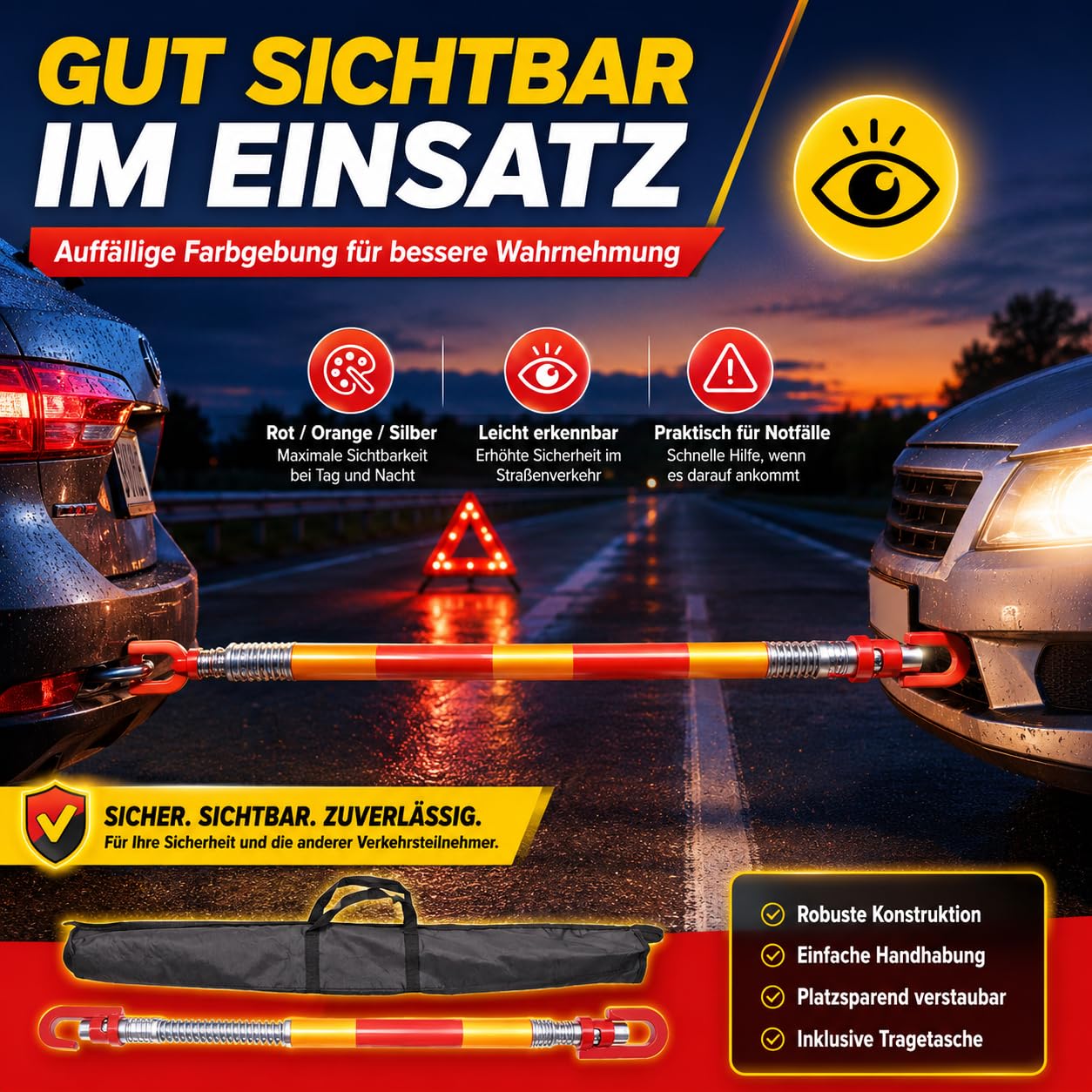 8T Tragfähigkeit-Abschleppstange 187CM für Pkw Universell