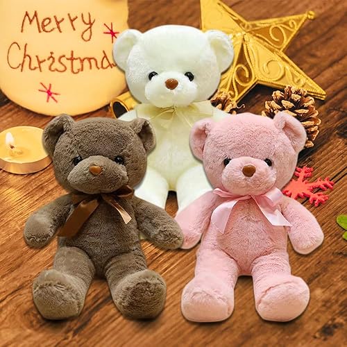 Miniatura 5 de Galatee 3 piezas de oso de peluche de 11.8 pulgadas, diseño de animales de peluche, marrónblancorosa, lindos peluches para niños, regalos para niñas