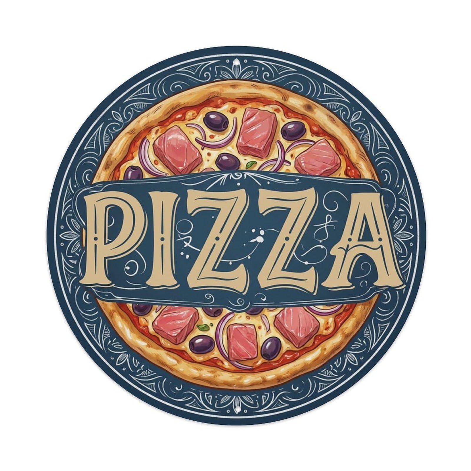 Yrnq 8X8inch Vintage Style Vintage Pizza Tuna Olive Onion Food Decoration Metal Tin Sign
